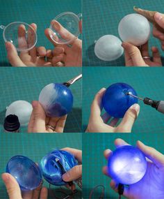 the process of making an ornament out of plastic balls