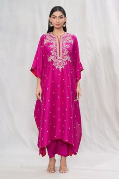 Buy Magenta Dupion Silk Embroidered Floral Sequin Kaftan With Pant For Women by Anushree Reddy Online at Aza Fashions. Unstitched Kaftan For Wedding Festivities, Traditional Floor-length Kaftan For Diwali, Traditional Embellished Palazzo Set For Eid, Traditional Floor-length Diwali Kaftan, Diwali Traditional Floor-length Kaftan, Wedding Kaftan With Dabka For Navratri, Semi-stitched Kaftan With Dabka Work For Eid, Semi-stitched Dabka Work Kaftan For Eid, Semi-stitched Dabka Kaftan For Festivals