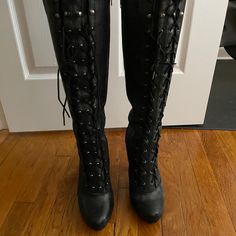 Never Worn, Perfect Condition, Black Leather Lace Up Heeled Boots By Cynthia Vincent. Comes With The Duster Bag And Box. Scuffs On The Bottom Are From Trying The Boots On, You Can See There Are No Scuffs On The Heel Because They Have Never Been Work Outside! Macabre Fashion, Lace Up Heeled Boots, Pretty Boots, Lace Up Heel Boots, Work Outside, Victorian Boots, Fashion Fits, Lace Up Heels, Leather Lace