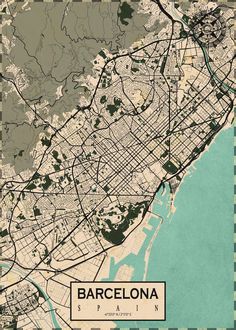 a map of barcelona, spain with the streets and roads in blue green tones on a checkerboard background