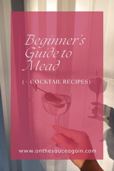 a person holding a wine glass with the words beginner's guide to mead cocktail recipes