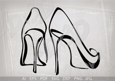 a pair of high heeled shoes is drawn in black ink