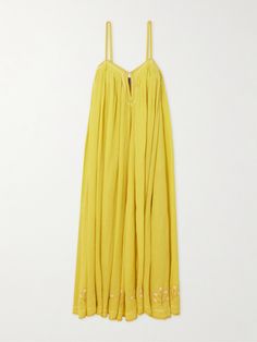 Artisanal craft lies at the heart of Thierry Colson’s collections. Made from airy linen, this 'Zenobia' maxi dress is embroidered entirely by hand and has a keyhole neckline that reveals just a glimpse of skin. The pintucked pleats accentuate the floaty shape. Yellow Dress Linen, Casual Yellow Linen Beach Dress, Casual Yellow Non-stretch Maxi Dress, Playful Yellow Cotton Dress, Yellow A-line Beach Maxi Dress, Keyhole Neckline, Linen Maxi Dress, Yellow Dress, Jeans Dress