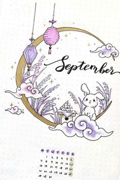 a calendar page with an image of a bear and flowers on it, in the shape of a circle