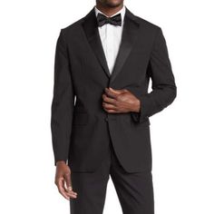 Nordstrom Rack Trim Fit Tuxedo Jacket 2 Button Notch Lapel Black Men's Size 44l. Black Business Tuxedo With Pockets, Tailored Black Tuxedo With Pockets, Black Tuxedo With Pockets For Semi-formal Occasions, Classic Black Winter Tuxedo, Classic Black Tuxedo With Pockets, Black Professional Formal Outerwear, Professional Black Formal Outerwear, Black Professional Outerwear For Formal Occasions, Classic Formal Tuxedo With Pockets