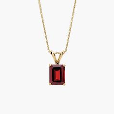 Garnet takes center stage in this emerald cut garnet pendant. This necklace is crafted in 14k gold, making it the perfect piece to wear on its own or layered for a maximalist look. Garnet Pendant, Garnet Necklace, Blue Nile, Center Stage, Emerald Cut, Semi Precious Gemstones, Gemstone Necklace, Birthstone, Garnet