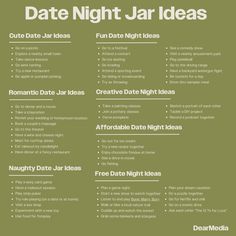 a green and white poster with information about date night jar ideas on the front page