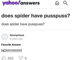 the yahoo answers page for spider have puspus? and it's funny