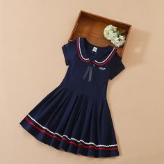 Girls Dress School Uniform Turn down Collar Dresses 5 12 Years Children s Preppy Clothing Kids Summer Short Sleeves Clothes Easy 30 day return policy Sweater Dress Casual, Summer Outfits Kids, Sailor Collar, Girls Stripes, Long Sleeve Knit Sweaters, Loose Outfit, Knit Sweater Dress, College Fashion, Preppy Outfits