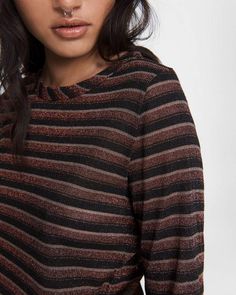 So metal. This lurex rib in a metallic stripe knit is the slim fit long sleeve of your layering dreams. rag & bone Women's Slim Fit Top | Brown, XS (also in XXS,S,M) Striped Tops For Fall Party, Long Sleeve Cotton Tops, Silk Tank Top, Slim Fit Top, Silk Tank, Chambray Shirt, Red And White Stripes, Striped Knit, Black Tank Tops