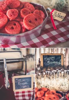 red and white checkered table cloth with food items