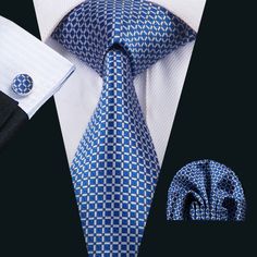 Mens Wedding Ties, Necktie Set, Mens Silk Ties, Blue Checkered, Tie Gifts, Men Formal, Fashion Suits, Cufflink Set, Wedding Ties