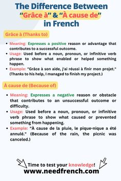 the differences between grace and a cause de'entre in french, with text below