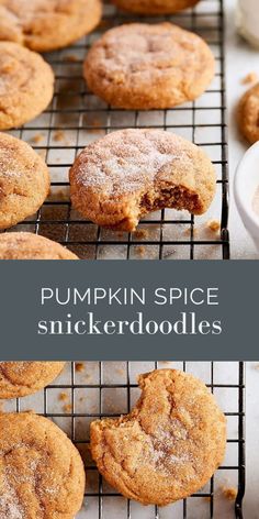 pumpkin spice snickkerdoodles on a cooling rack with powdered sugar