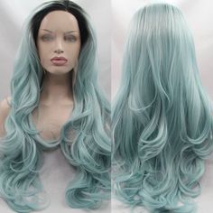 23” Sea Blue Ombre Lacefront Wig * Nwt * New And Never Worn Human Synthetic Blend Wig Hair Length: 22” Hair Color: Light Blue And Dark Roots Cap Size: Medium Cap Size 22.5inch Circumference Comes With Adjustable Strap And 3 Combs Heat Up To 300f Hairline Is Very Natural, And You Could Cut The Front Lace To Blend As Your Own Hairline Bundle With Got2b Ultra Gel 2save $ Aqua Lace Front Wig, Ombré Blue Wig, Ocean Blue Lace Front Wig, Blue Ombre Wig, Pastel Blue Hair Extensions, Frosted Hair, Quick Braids, Bun Hair Piece, Wavy Hair Extensions