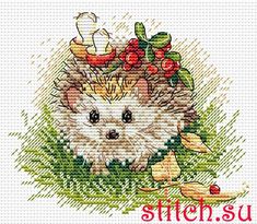 a cross stitch hedge with flowers on it's head, sitting in the grass