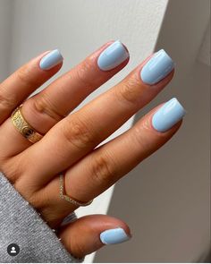 Simple Nail Inspo Solid Color, Gel Nails Ideas Short Plain, Malibu Blue Nails, Light Blue Biab Nails, Baby Blue Biab Nails, Bright Pastel Nails, Blue Squoval Nails, Baby Blue Short Acrylic Nails, Short Nails Solid Color