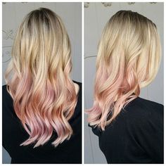 Rose Gold Blonde Hair, Rose Gold Hair Ombre, Gold Blonde Hair, Balayage Hair Blonde Long, Rose Gold Blonde, Rose Gold Ombre, Gold Hair Colors, Hair Color Rose Gold, Gold Ombre