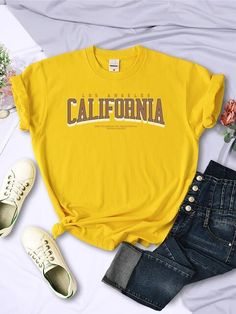 Experience the laid-back vibe of Los Angeles with our Life is Beginning Cool T-Shirts. Made with soft, breathable fabric, these shirts feature a vibrant print of the city's iconic landmarks. Show off your California pride and stay stylish in any setting. Designed by 4COLORDRESS Summer College T-shirt With Screen Print, Urban Yellow T-shirt With Letter Print, Urban Style Summer Shirt With Front Print, Urban Style Shirt With Front Print For Summer, Urban Shirt With Text Print For Summer, Urban Style Shirt With Text Print For Summer, Urban Style Text Print Shirt For Summer, Casual Yellow T-shirt With Letter Print, College Graphic Tee With Graphic Print