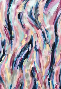 an abstract painting with blue, pink and yellow colors