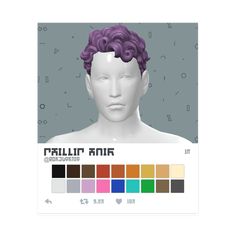 a white mannequin head with purple hair on it's head and the words,