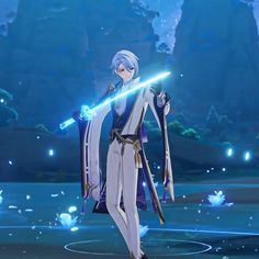 an anime character holding a light saber