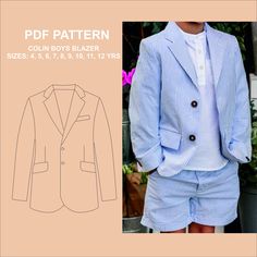 *Please note, this is a PDF pattern suitable to be printed at home or printshop and not a physical pattern* BOYS coat pattern, with lining. This is a pattern for a classic blazer / suit coat. You can make the coat in a medium or a light fabric. The pattern comes in sizes: 4, 5, 6, 7, 8, 9, 10, 11, 12 Yrs. This instant download includes 3 folders and 4 files. These are: COLIN BOYS COAT - A0 FORMAT: PDF pattern file (Scale 1:1) in large format A0 COLIN BOYS  COAT - A4 FORMAT: PDF pattern file (Sca Blazer Pattern, Coat Pattern Sewing, Blazer For Boys, Sewing Instructions, Elegant Coats, Apple Computer, Suit Coat, Classic Blazer, Coat Patterns