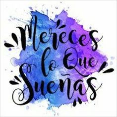 the words melies de que sue siens are painted in purple and blue watercolors