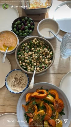 the table is full of different types of food