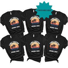 Make your next family vacation memorable with these custom family vacation shirts! Everyone can showcase their unique style with these personalized shirts. Available in a variety of sizes and colors, these custom vacation shirts will have your entire family looking their best. Whether you're headed to the beach or the mountains, these custom beach shirts will make sure everyone is dressed for the occasion. Show off your family's unity with these personalized family shirt designs. Make your next Customizable Fun Summer Shirt, Customizable Cotton T-shirt For Vacation, Summer Family Custom Print Shirt, Family Summer Short Sleeve Shirt, Customizable Short Sleeve Tops For Vacation, Black Custom Print Shirt For Beach, Black Shirt For Family Summer Events, Personalized Family Matching T-shirt For Summer, Family Matching Shirts For Summer Reunion