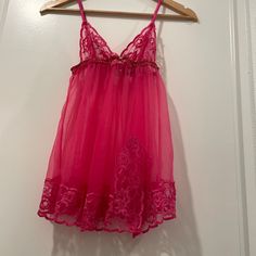 Frederick’s Of Hollywood Women Sleep Wear And Underwear/ Size Xs/ Never Used Before/25 Inches Long/ Color Hot Pink Sheer Sleepwear For Night, Sheer Pink V-neck Sleepwear, Pink Sheer V-neck Sleepwear, Sheer Tops For Loungewear, Hollywood Women, Frederick’s Of Hollywood, Sleep Wear, Fredericks Of Hollywood, Women's Intimates