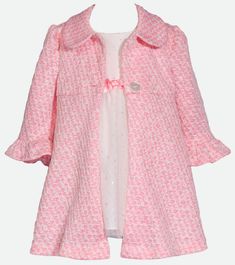 Clara Coat Set Spring Formal Ruffled Outerwear, Spring Formal Outerwear With Ruffles, Elegant Summer Stretch Outerwear, Elegant Stretch Summer Outerwear, Elegant Pink Summer Outerwear, Spring Stretch Dress For Dress-up, Fitted Spring Party Outerwear, Fitted Spring Outerwear With Ruffles, Elegant Stretch Outerwear For Spring