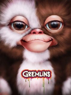 a close up of a cat face with the word gremlin's on it