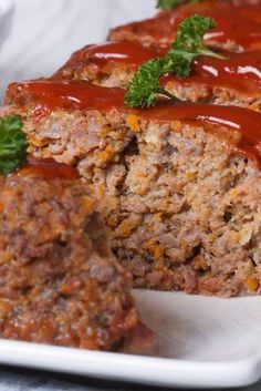 meatloaf with ketchup and parsley on top