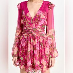 Rococo Sand Chloe Fuchsia Short Floral Flower Dress Nwt Retail $397 Size Small See Pictures For Info Hard To Find Size Sold Out! Price Firm Due To Posh Mark Fees Will Not Drop Lower Listed Low Had Purchased Over $400 Pink Silk Mini Dress With Ruffles, Elegant Pink V-neck Floral Dress, Pink Long Sleeve Silk Mini Dress, Pink Silk Dress For Spring, Pink Silk Dresses For Spring, Pink Silk Dress With Ruffles, Pink Silk Dress With Floral Print, Pink Silk Feminine Dress, Pink Silk Floral Print Dresses