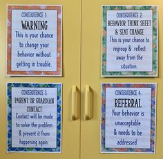 three bulletin boards with different sayings attached to the front of a yellow locker door