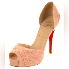 Christian Louboutin Leather Sandals Pink Stiletto Heels Heels: 4.75" Platforms: 1" Color: Pink Shoe Size: 7 Foreign Size: It 37 Good Condition With Much Life Left. Scuffs At Soles; Wear At Heel Cap; Minor Discoloration At Heels Very Beautiful Shoe Leather Heels With Round Toe For Events, Leather Heels With Padded Heel For Events, Leather Heels With 4-inch Heel For Event, 4-inch Heel Leather Heels For Events, 4-inch Leather Heels For Events, Leather Heels With Red Sole For Cocktail, Pink Stiletto Heels, Heel Caps, Pink Shoes