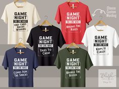 Board games shirt, perfect gift for board game lover, games night tee for group  How to Order Your T-Shirt: * Carefully review all photos. * Choose your preferred T-shirt color. * Select your desired T-shirt size. * Enter personalization for bottom of the shirt. * Click "ADD TO CART." You can return to add more products, adjust text color, or proceed to checkout. * Click "Proceed to Check Out." * Your order will be shipped with Standard Shipping (2-3 business days after production). * If you're Price Is Right Shirts, Family Board Game, Games Night, Funny Game, Family Board Games, Family Board, Gaming Shirt, Family Game, Team Shirts