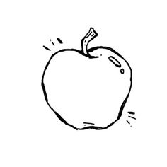 an apple is drawn in black and white