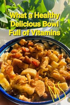 what a healthy delicious bowi full of vitamins in a blue bowl on a table