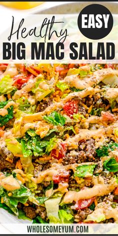 Big Mac Salad Recipe The Big Mac Salad, Healthy Cheeseburger Salad, Low Carb Big Mac Bowl, Macro Friendly Big Mac Salad, Big Mac Salad Low Carb, Big Mac Salad Low Calorie, Healthy Hamburger Salad, Big Mac Bowls Healthy, Whopper Salad Low Carb