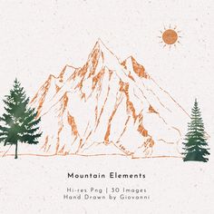 the mountain elements are hand drawn by govann and have pine trees on each side