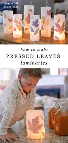 how to make pressed leaves luminaries with candles and paper lanterns for fall decor