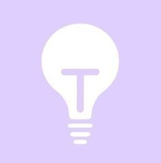 a light bulb with the letter t in it's center on a purple background