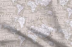 an old world map is shown with white and black lines on the paper, as well as