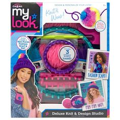 My Look Deluxe Knit and Design Studio by Cra-Z-Art. The Ultimate 3 n 1 Loom Deluxe Knitting Studio! Design and Make Your Own Knitwear! Includes 3 Different Looms to Create Your Own Knitted Fashions! Make a Fuzzy Pom Pom Hat, Scarf, Mini Purse and More! Includes Everything Needed! Colorful Rainbow Yarn and Sparkling Accessories! Great for Beginners too! Ages 8 and up. Loom A Hat, Knitting Studio, Frozen Elsa Doll, Rainbow Yarn, Birthday Girl T Shirt, Ark Survival Evolved, Activities For Adults, Z Arts, Activity Kits