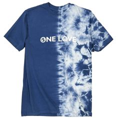 Altru One Love high-density print on half tie dye t-shirt. Front image Casual Ombre Cotton Tops, Tie Dye Washed Cotton T-shirt, Washed Tie-dye Cotton T-shirt, Washed Tie Dye Cotton T-shirt, High Density Print, Collar Neck, Tie Dye Designs, One Love, Quality Fashion