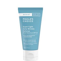 Paula's Choice RESIST Super-Light Daily Wrinkle Defense SPF 30 protects against UVA and UVB rays as it helps perfect the look of your complexion. Rich in antioxidants, it neutralizes damaging free radicals and boosts collagen production to help combat the visible signs of aging. The lightly tinted, pure mineral zinc oxide formula evens tone and creates a soft, matte finish for a naturally flawless look. Key Ingredients: 13% Zinc Oxide: provides broad-spectrum UVA/UVB protection; gentle enough fo Best Drugstore Tinted Moisturizer, Drugstore Tinted Moisturizer, Paula's Choice, Tinted Spf, Paulas Choice, Anti Aging Moisturizer, Protector Solar, Mineral Sunscreen, Gel Moisturizer