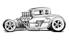 a drawing of an old car with the word power wheels written on it's side