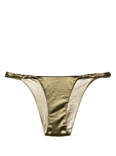 moss green/gold-tone stretch-design reversible twisted side straps high cut Be mindful to try on swimwear over your own garments. Luxury Fitted Tie-side Swimwear Bottom, Luxury Tie-side Swim Bottoms, Solid Ruched Tie-side Swimwear Bottom, Luxury Gold Tie-side Bottom Swimwear, Luxury Multicolor Tie-side Swimwear Bottom, Isa Boulder, Designer Bikinis, Hunza G, Reversible Bikinis